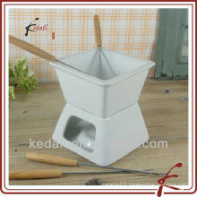 Square shape ceramic chocolate fondue set with fork